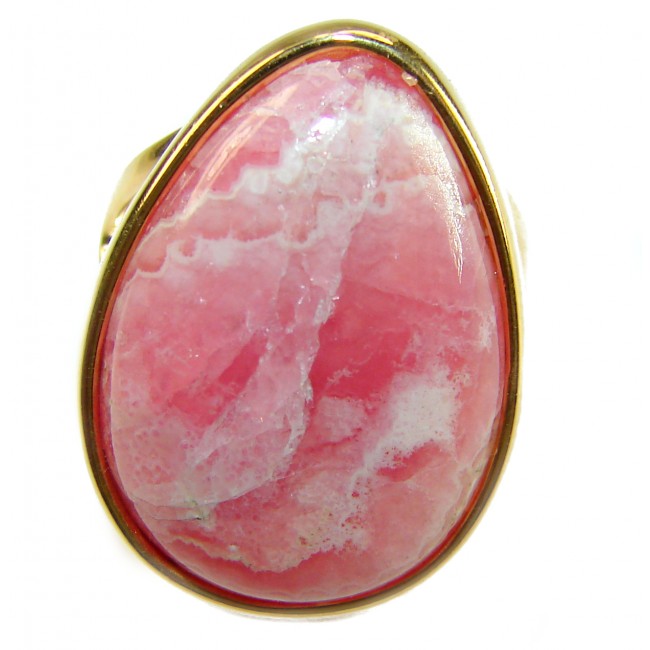 Strawberry Fields - 29.8 CARAT Argentinian Rhodochrosite 18K Gold over .925 Sterling Silver handmade ring size 8