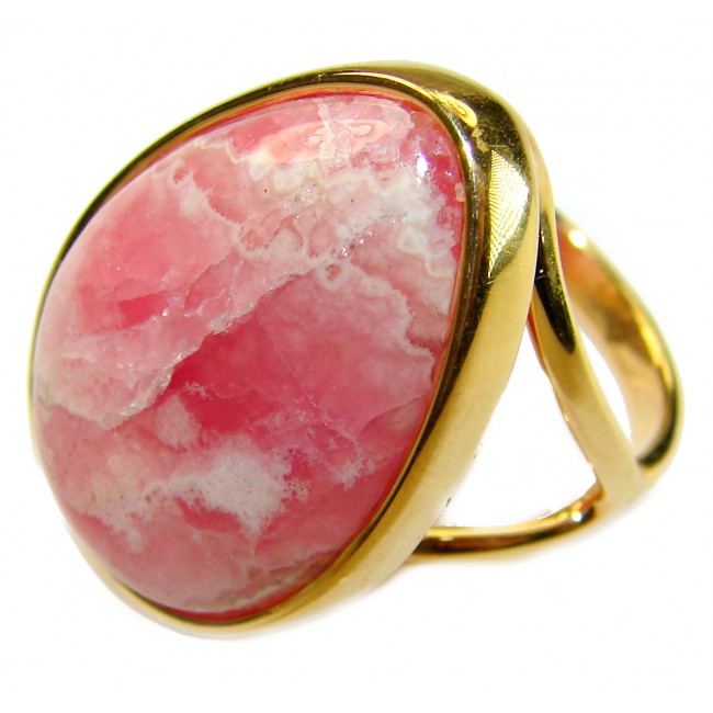 Strawberry Fields - 29.8 CARAT Argentinian Rhodochrosite 18K Gold over .925 Sterling Silver handmade ring size 8