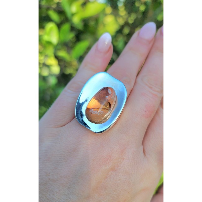 Large Authentic Mexican Opal .925 Sterling Silver handcrafted ring size 7 1/4