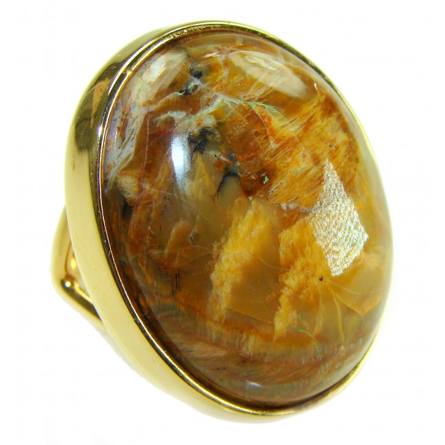 Large Silky Golden Pietersite 14K Gold over .925 Sterling Silver handmade Ring size 8 1/4