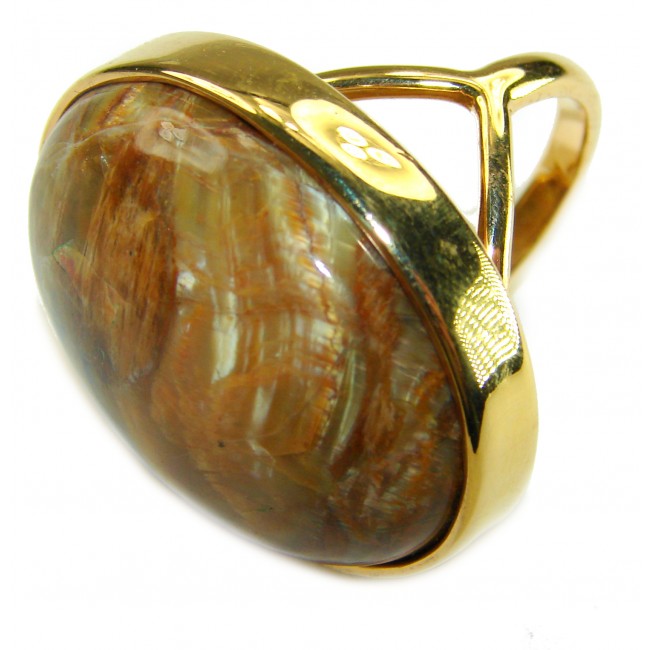 Large Silky Golden Pietersite 14K Gold over .925 Sterling Silver handmade Ring size 8 1/4
