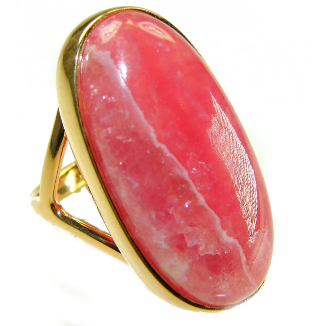 Large top quaity Argentinian Rhodochrosite 18K Gold over .925 Sterling Silver handmade ring size 7 1/2
