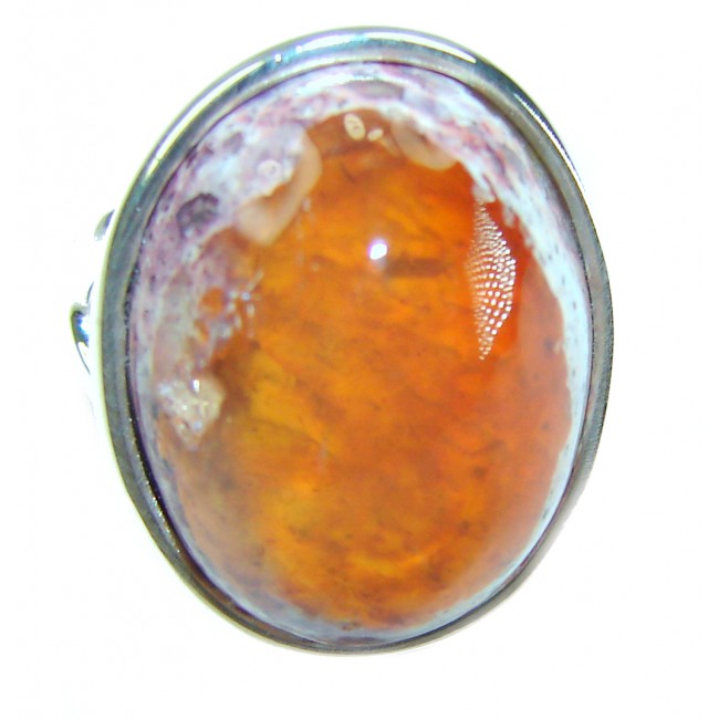 Queen of Fire best quality 10.4 carat Mexican Opal .925 Sterling Silver handmade ring 6 3/4