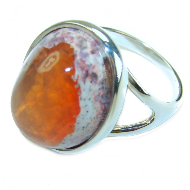 Queen of Fire best quality 10.4 carat Mexican Opal .925 Sterling Silver handmade ring 6 3/4