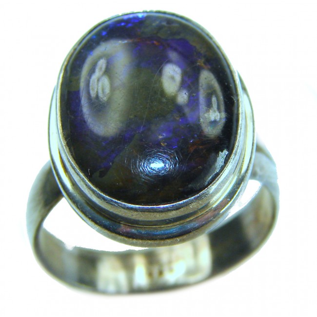 Outstanding Genuine purple Canadian Ammolite .925 Sterling Silver handmade ring size 7 adjustable