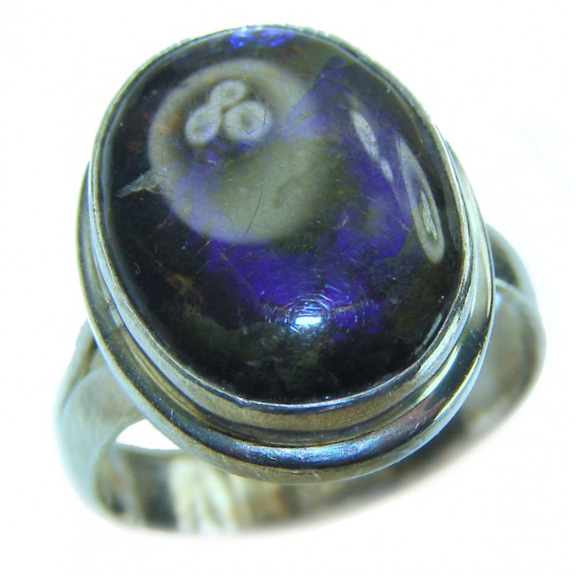 Outstanding Genuine purple Canadian Ammolite .925 Sterling Silver handmade ring size 7 adjustable