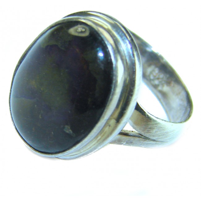 Outstanding Genuine purple Canadian Ammolite .925 Sterling Silver handmade ring size 7 adjustable