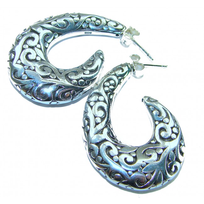 1 5/8 inches long - Free Spirit bohemian Style .925 Sterling Silver handmade Bali made Oversized Earrings