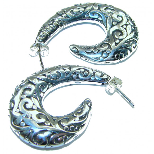 1 5/8 inches long - Free Spirit bohemian Style .925 Sterling Silver handmade Bali made Oversized Earrings