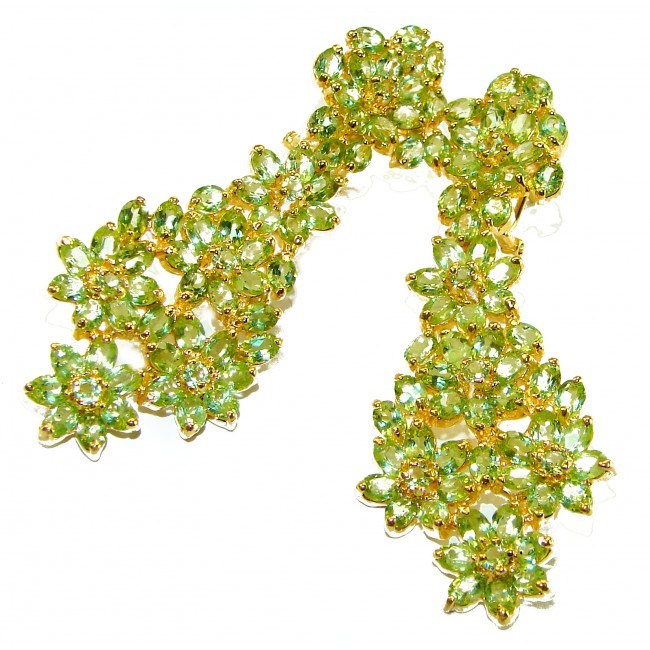 Alessia authentic 45.9 carat Peridot 18K Gold over .925 Sterling Silver handmade Large Statement earrings