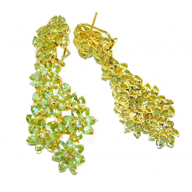 Alessia authentic 45.9 carat Peridot 18K Gold over .925 Sterling Silver handmade Large Statement earrings