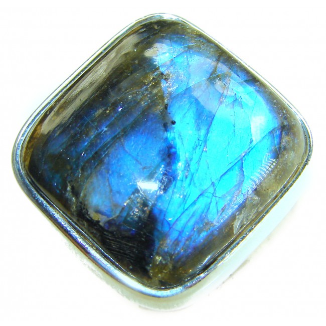 Shimmering Natural Labradorite .925 Sterling Silver handcrafted Large ring size 8 adjustable