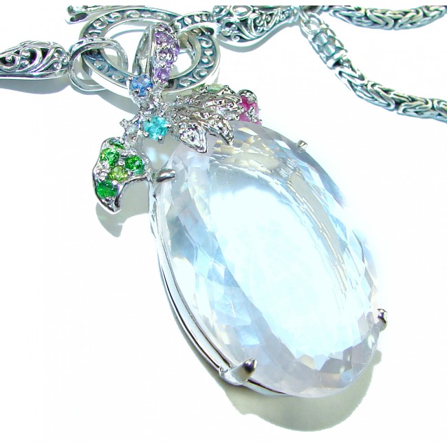Precious genuine 42.9 carat Brazilian Rose Quartz .925 Sterling Silver handcrafted HEAVY Necklace, 20 inches long