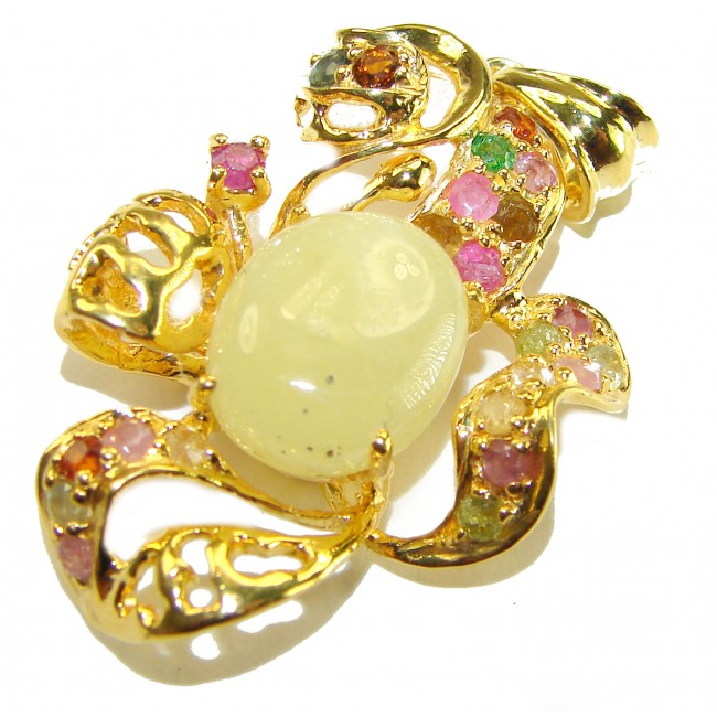 Her Majesty Authentic 10.2 carat Australian White Opal 18K Gold over .925 Sterling Silver incredible handcrafted pendant
