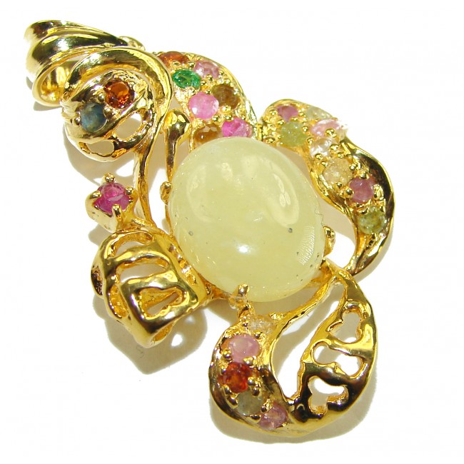 Her Majesty Authentic 10.2 carat Australian White Opal 18K Gold over .925 Sterling Silver incredible handcrafted pendant