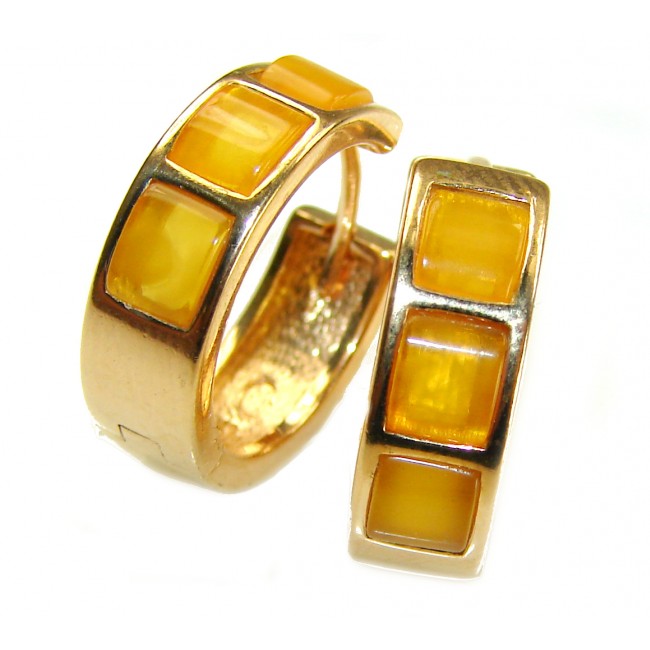 inlay Natural Amber 14K Gold over .925 Sterling Silver handmade hoop earrings