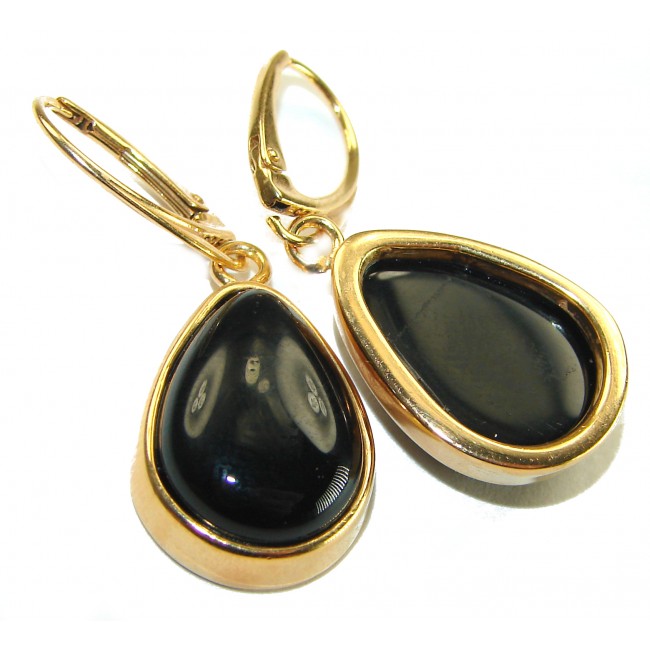 Outstanding authentic Onyx 14K Gold over .925 Sterling Silver Earrings