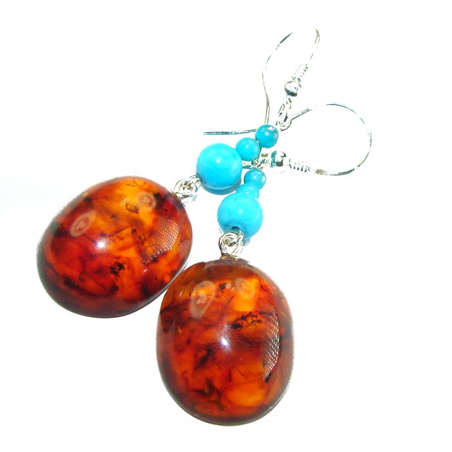 Baltic Polish Amber Turquoise .925 Sterling Silver Earrings