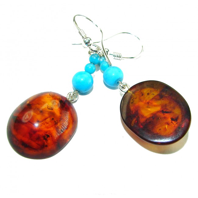 Baltic Polish Amber Turquoise .925 Sterling Silver Earrings