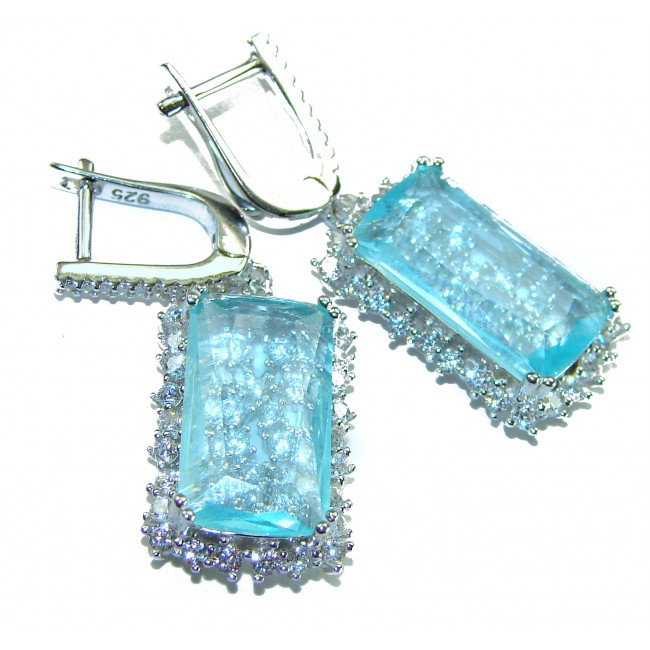 Aqua - Splendid 10.5 carat Swiss Blue Topaz .925 Sterling Silver Handcrafted Earrings