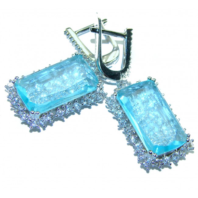 Aqua - Splendid 10.5 carat Swiss Blue Topaz .925 Sterling Silver Handcrafted Earrings