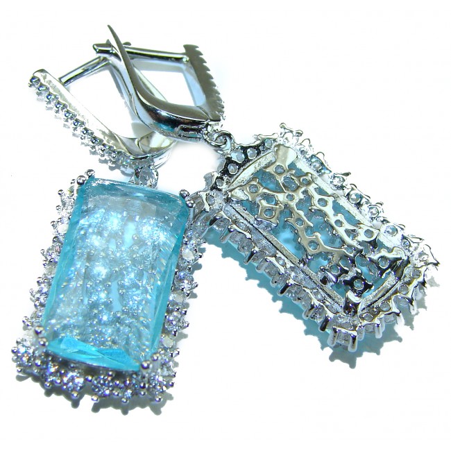 Aqua - Splendid 10.5 carat Swiss Blue Topaz .925 Sterling Silver Handcrafted Earrings
