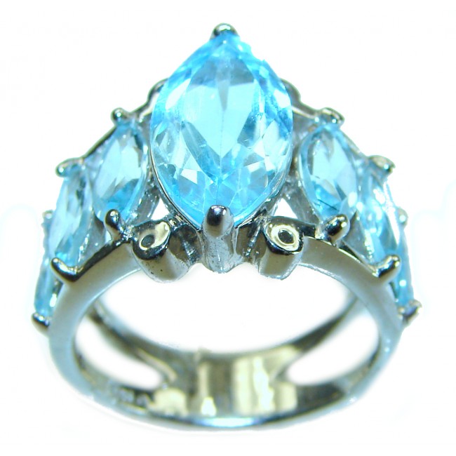 Atlantica 9.5 carat genuine Swiss Blue Topaz .925 Sterling Silver handmade Statement Ring size 7 1/4