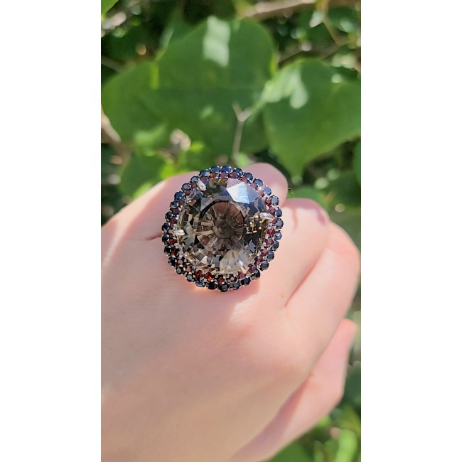 Celestial Energy 40.5 carat Champagne Smoky Topaz .925 Sterling Silver Oversized Ring size 7 1/4 - photo 1