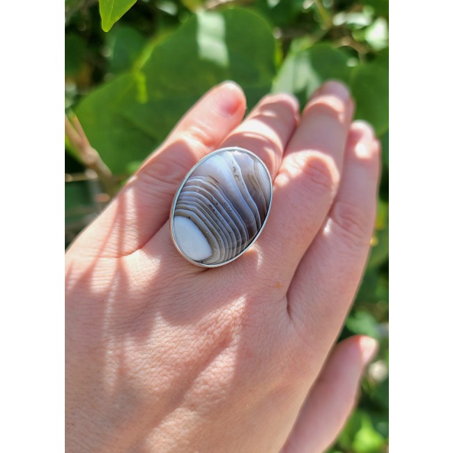 Top quality Botswana Agate .925 Sterling Silver handcrafted Ring s. 8 adjustable
