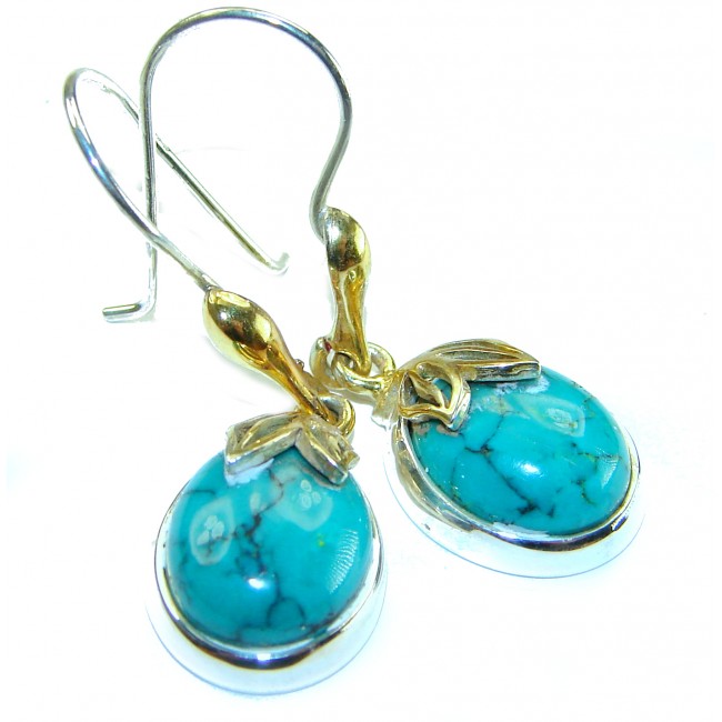 Authentic Turquoise 2 tones .925 Sterling Silver handcrafted Earrings