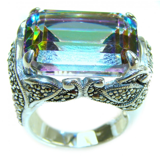 Big Dreamer Massive 25.8 carat Mystic Topaz .925 Sterling Silver handcrafted Large ring size 8