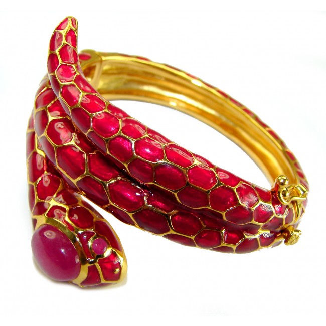 Huge Red Cobra Snake Genuine 8.2 carat natural Kashmir Ruby 18K Gold over .925 Sterling Silver handcrafted Bracelet