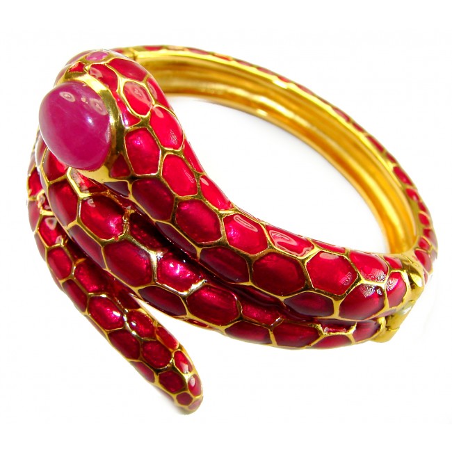 Huge Red Cobra Snake Genuine 8.2 carat natural Kashmir Ruby 18K Gold over .925 Sterling Silver handcrafted Bracelet