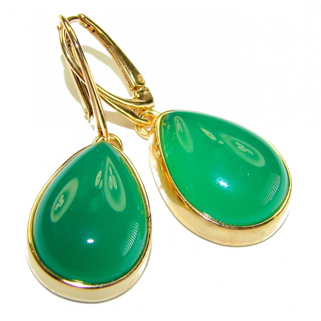 Unique genuine Jade 18K Gold over over .925 Sterling Silver handcrafted earrings