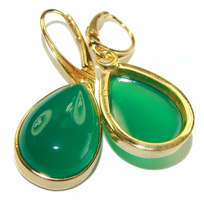 Unique genuine Jade 18K Gold over over .925 Sterling Silver handcrafted earrings