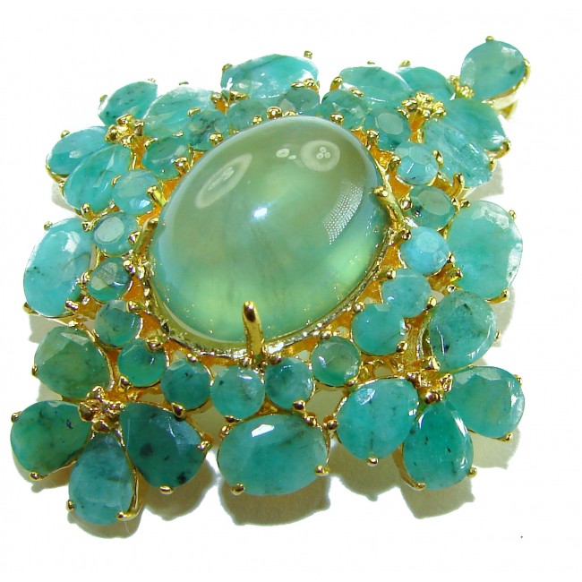 Luxurious 22.6 carat Brazilian Apatite Emerald 18K Gold over .925 Sterling Silver handmade Pendant Brooch