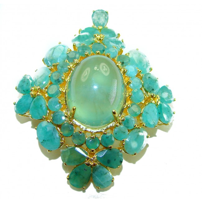 Luxurious 22.6 carat Brazilian Apatite Emerald 18K Gold over .925 Sterling Silver handmade Pendant Brooch