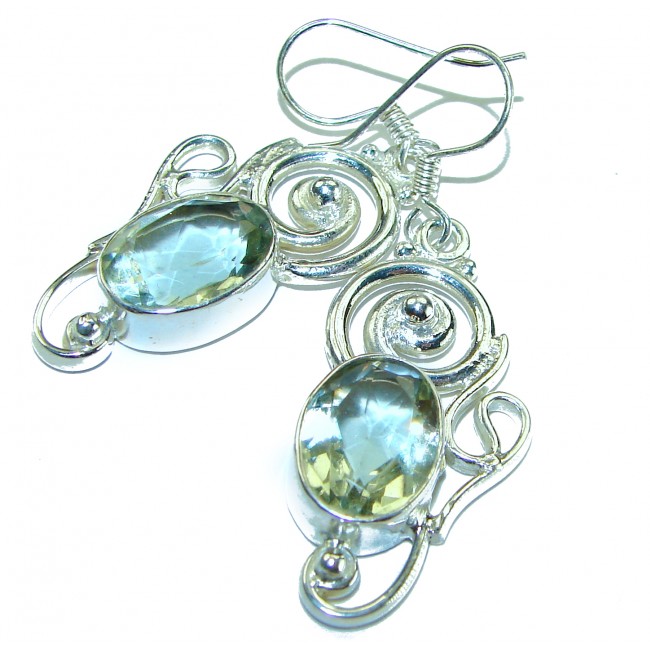authentic 6.5 carat Green Amethyst .925 Sterling Silver handcrafted Statement Earrings