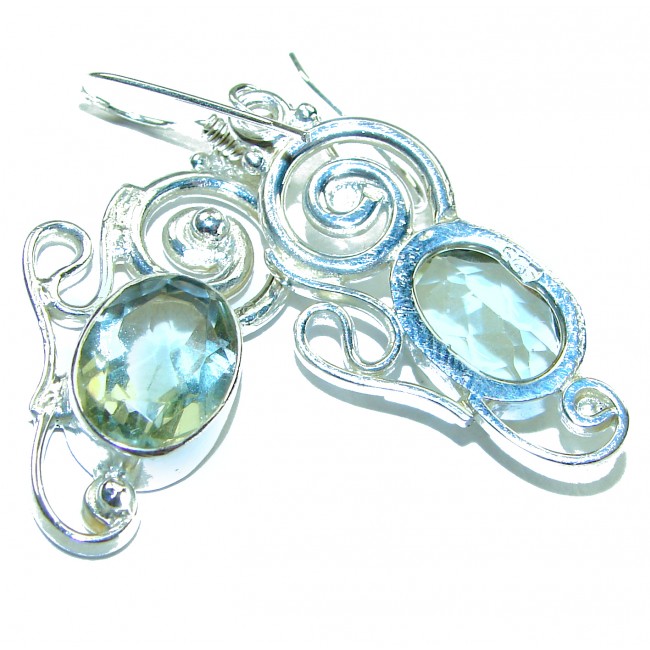 authentic 6.5 carat Green Amethyst .925 Sterling Silver handcrafted Statement Earrings
