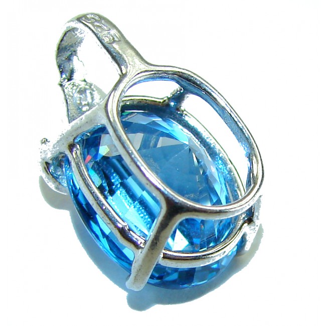 Atlantica 7.5 carat Swiss Blue Topaz .925 Sterling Silver Handcrafted pendant - Close-up of Swiss Blue Topaz in sterling silver setting.