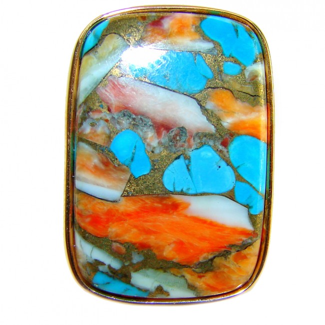 Rare 48.5 carat Oyster Turquoise 18K Gold over .925 Sterling Silver handcrafted Large ring; s. 7 adjustable