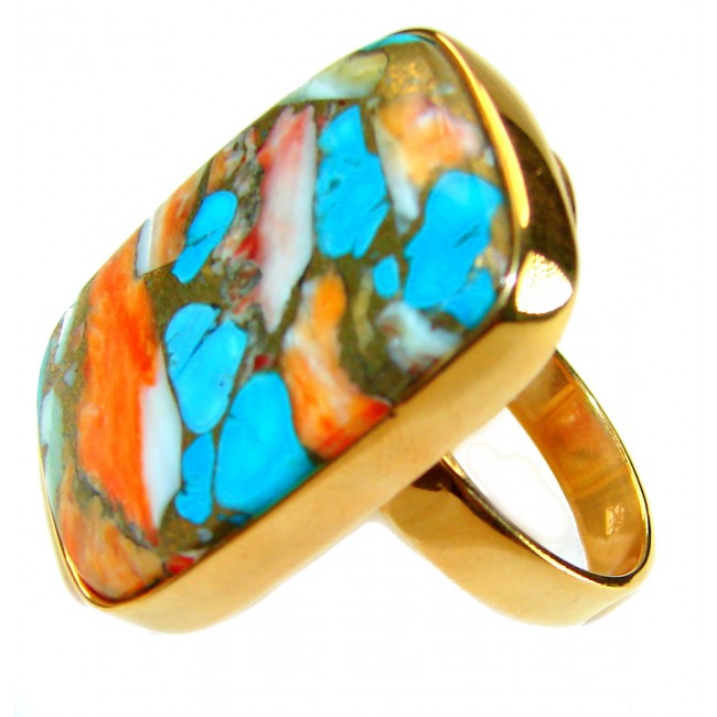Rare 48.5 carat Oyster Turquoise 18K Gold over .925 Sterling Silver handcrafted Large ring; s. 7 adjustable