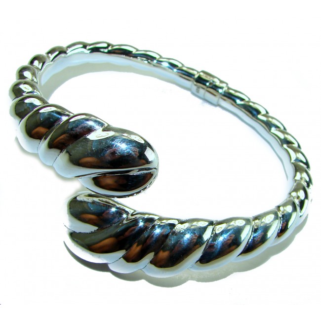 Italy made Bracelet in best quality highly polished .925 Sterling Silver - Highly polished .925 sterling silver bracelet, angled top view.