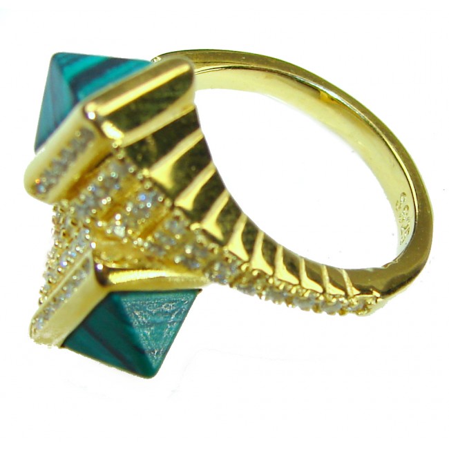 Outstanding authentic 5.9 carat Malachite 18K Gold over .925 Sterling Silver handcrafted ring size 6