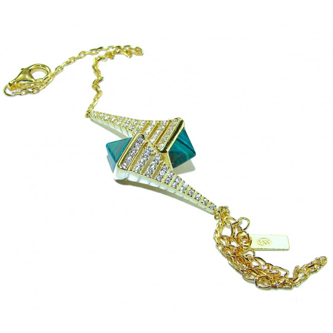 Outstanding authentic 7.2 carat Malachite 18K Gold over .925 Sterling Silver .925 Sterling Silver handcrafted Bracelet