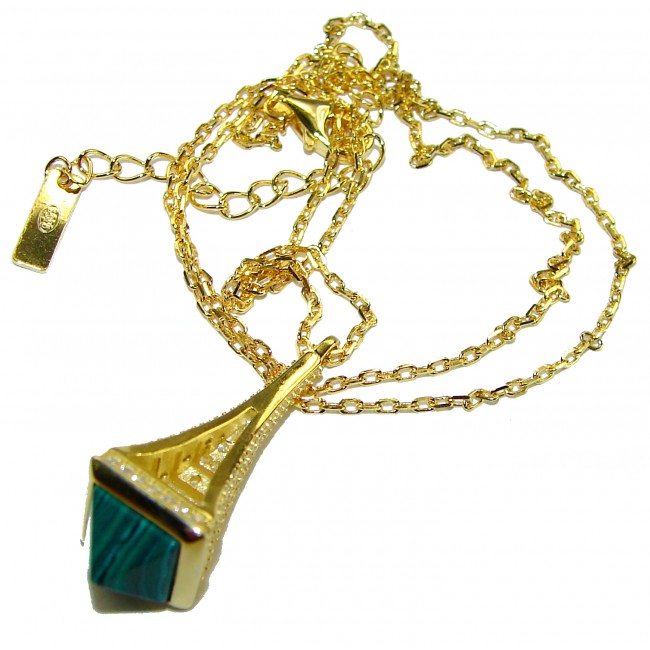 Outstanding authentic Malachite White Sapphire 18K Gold over .925 Sterling Silver necklace