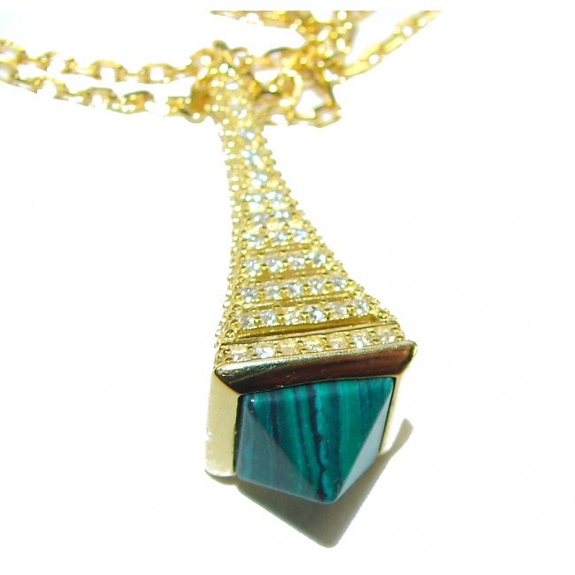 Outstanding authentic Malachite White Sapphire 18K Gold over .925 Sterling Silver necklace