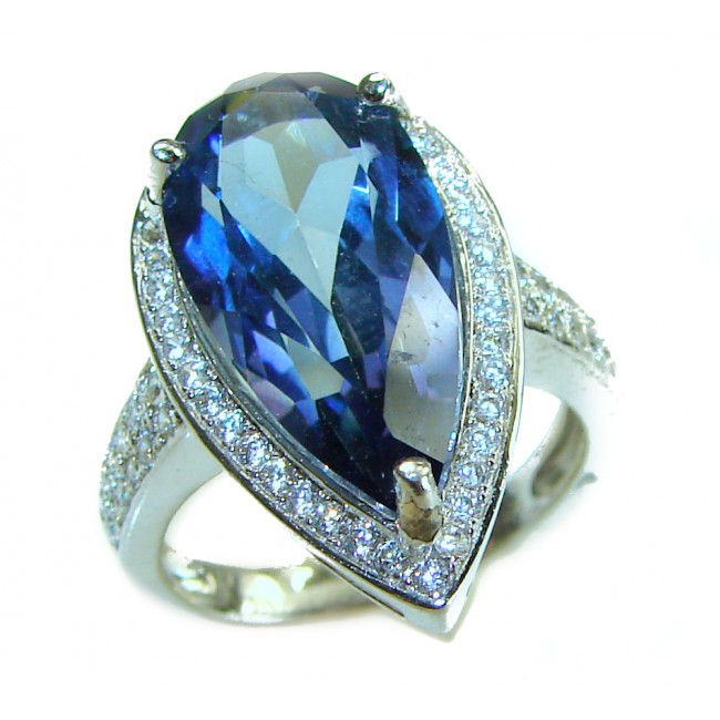 Blue Dream18.5 carat London Blue Topaz .925 Sterling Silver Perfectly handcrafted Ring s. 8