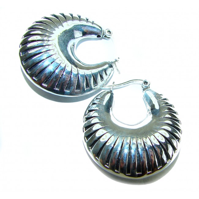 Highly Polished Fancy Modern design .925 Sterling Silver Italy made Earrings - photo 3