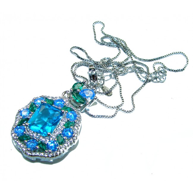 Vintage style 8.5 carat Aquamarine Swiss Blue Topaz .925 Sterling Silver handcrafted necklace